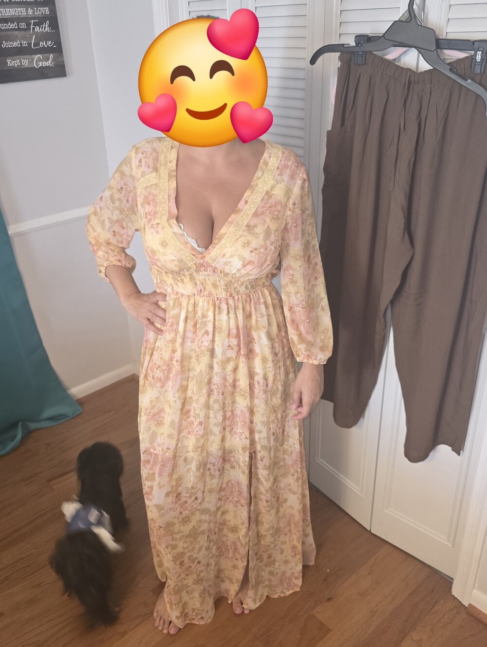 Floral V-Neck Maxi Dress in Peach and Cream
